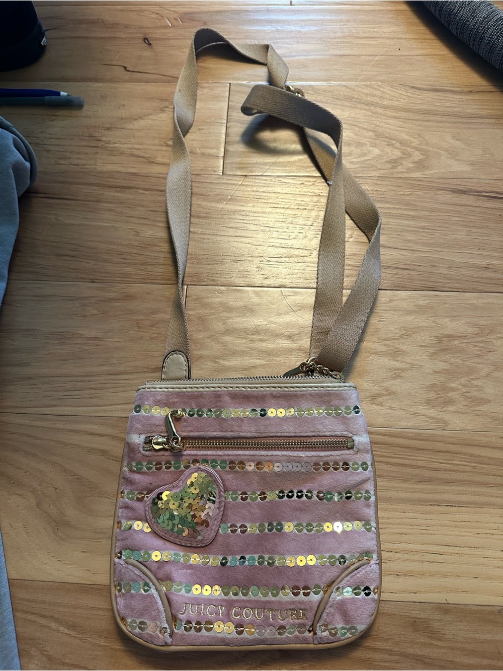 Vintage Juicy Couture Pink gold Sequin Crossbody Bag new rare Y2K